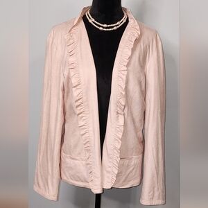 Size 3 Chicos Pink Ruffle Trim Pink Blazer Jacket